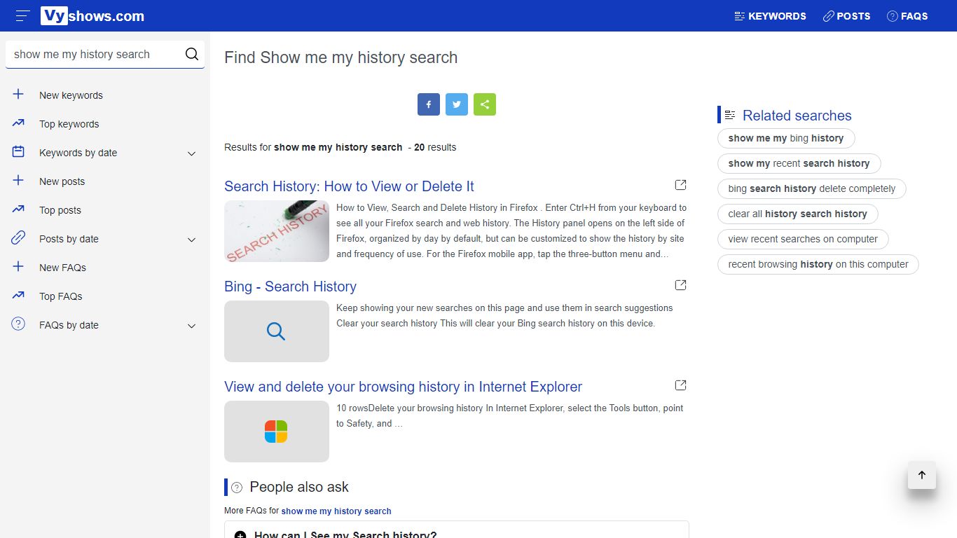 Find show me my history search | VyShows.com